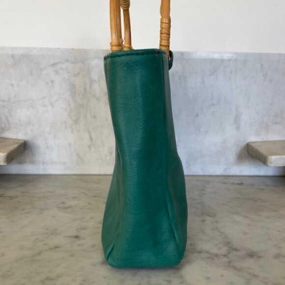 ANTHROPOLOGIE Marianne Green Tote Bag Wicker Handle - Picture 10 of 16